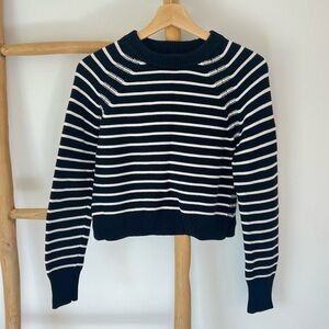 FRENCH CONNECTION Sweater Womens Medium Black White Striped Casual Knit SMALL
